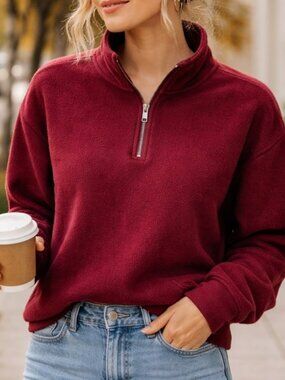Croft & Barrow Women's Burgundy Oversized Fleece Lightweight Cozy Sweater Size L